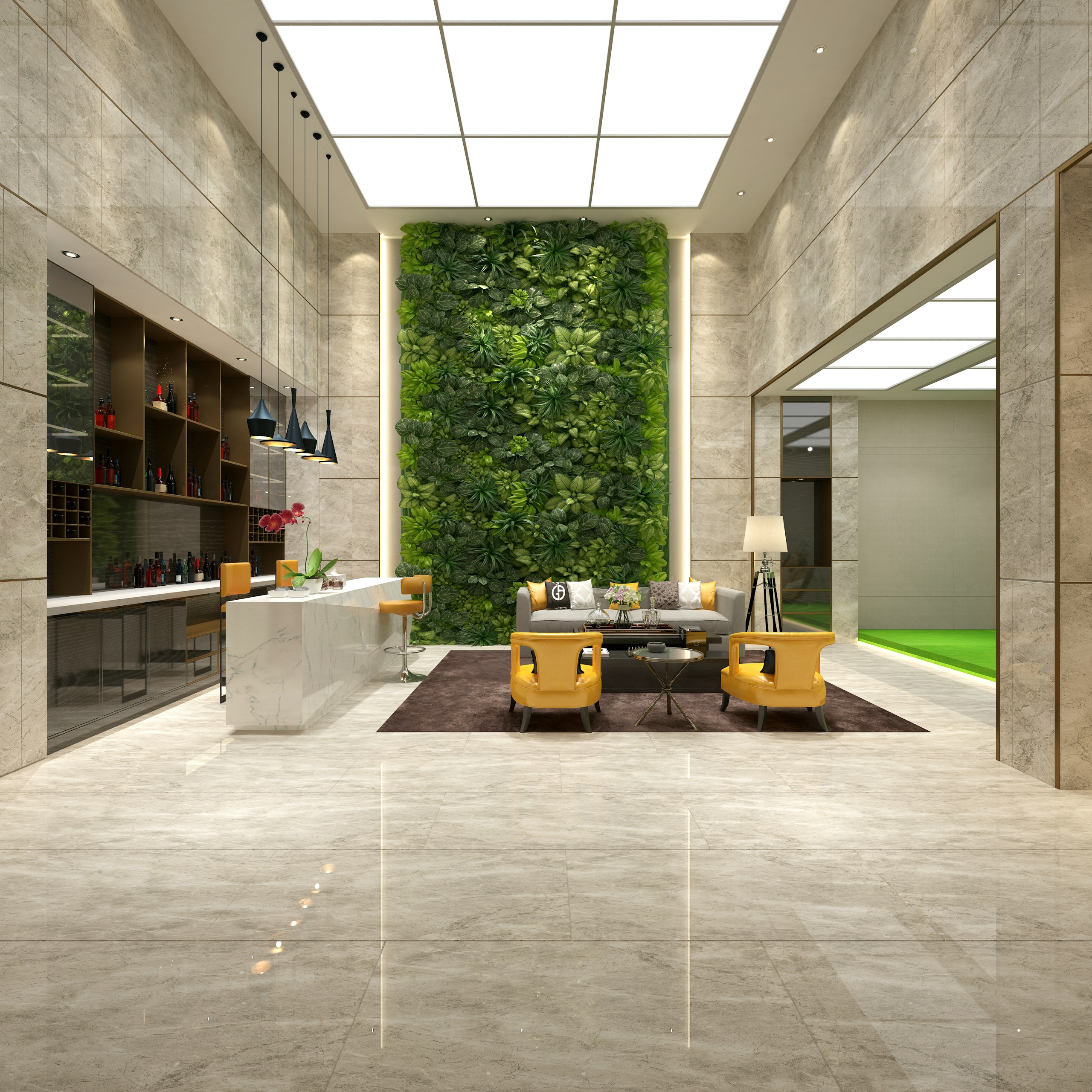 Gres porcelánico en vestíbulo Gres porcelánico gris en el vestíbulo de un espacio comercial
