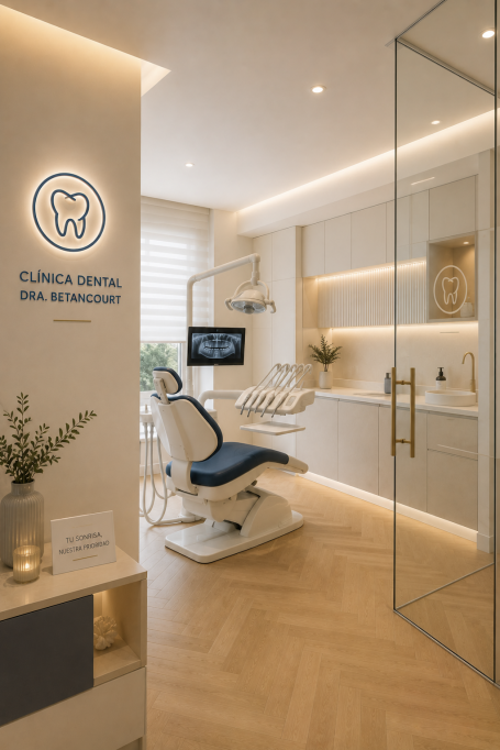 Box dental de lujo en Madrid Box de clínica dental de lujo en Madrid con sillón odontológico, cerramiento de vidrio e iluminación integrada.