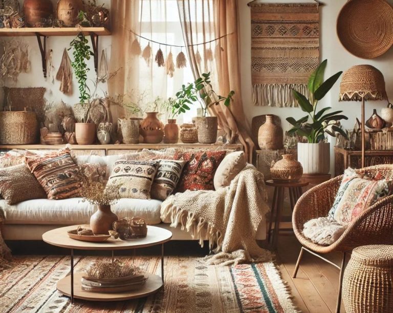 Imagen que muestra las características principales del diseño Zen, con muebles minimalistas, materiales naturales y un ambiente sereno.